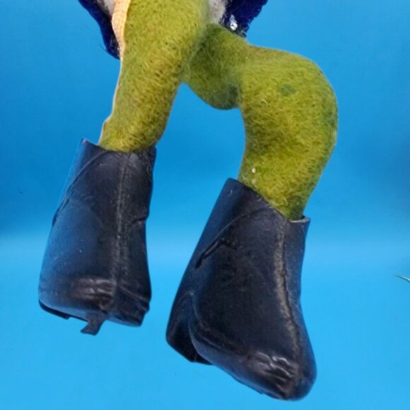 Vintage 1950s Elf Toy Soldier Ornament • Blue Red Green Felt with Velvet Gold Tr - Picture 9 of 10